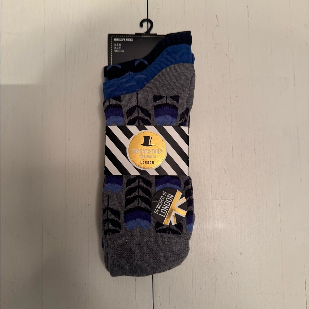 Top Hat & Tails Clothing Co London mens 3 pack crew socks shoe size 8-12
